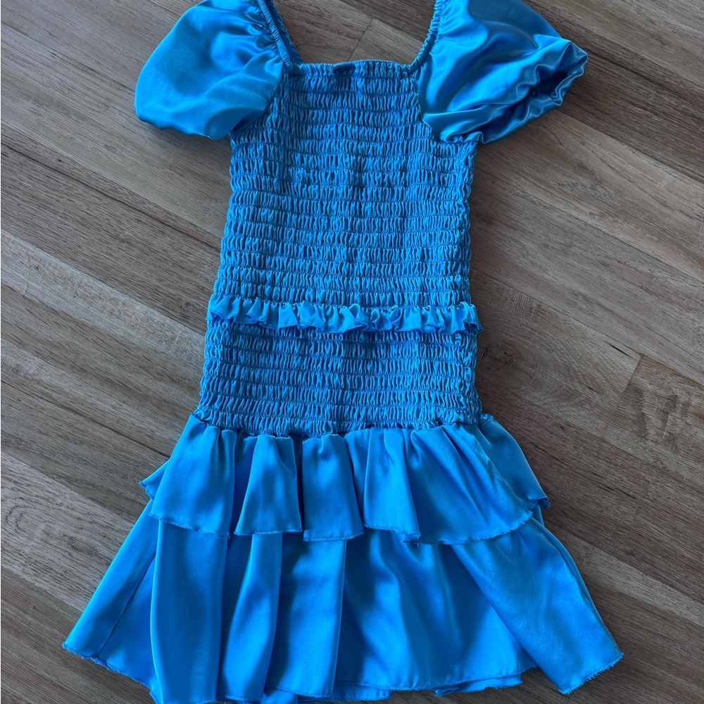 Cheryl Kids Creations Blue Ruffled Dress with Puff Sleeves
